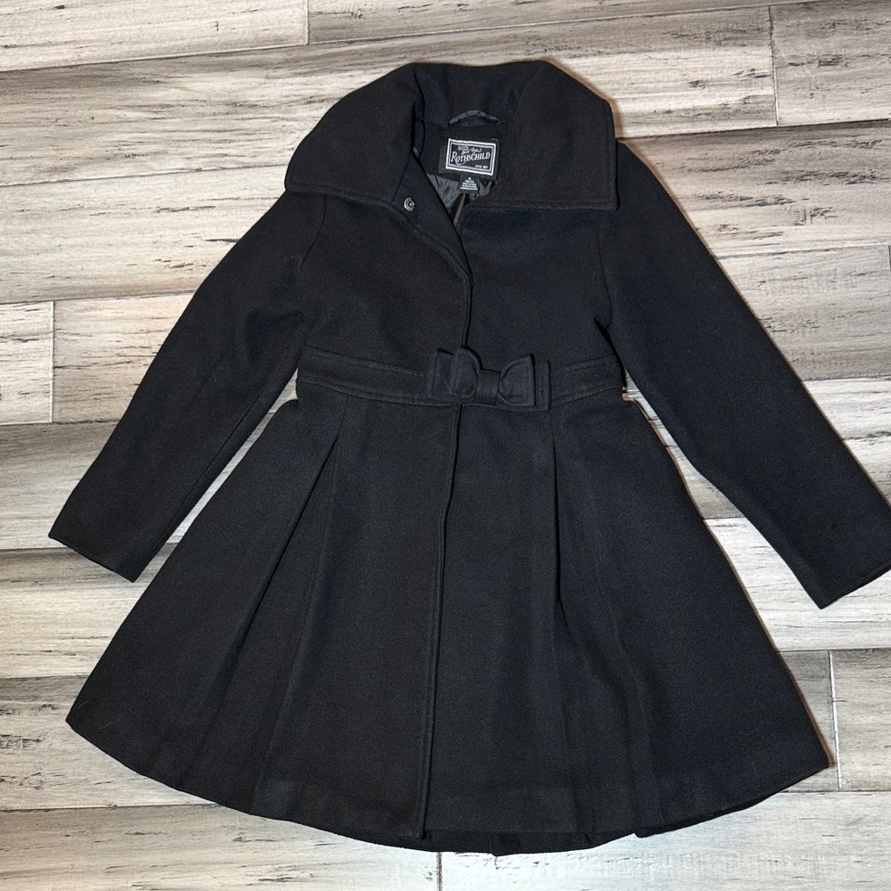 Rothschild Black Belted Fit-and-Flare Wool Coat